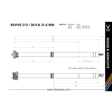 Tija telescópica Revive sin mando - 30,9 X 213 mm - 582 mm