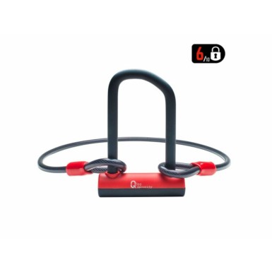 Qloc Security Antivol U - Ø14 - 75/150mm - avec câble Ø12 / 1000mm et support - Purebike