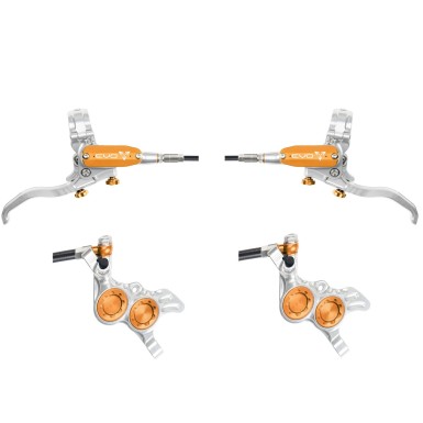 Hope Pareja de frenos de disco Tech 4 Evo GR4 - Plata/Naranja - Latiguillo estándar