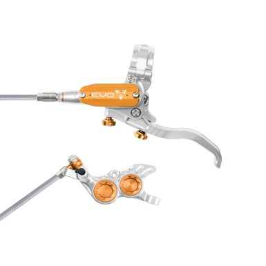 Hope Tech 4 EVO GR4 Disc Brake Set - Silver / Orange - Braided Hose | Purebike