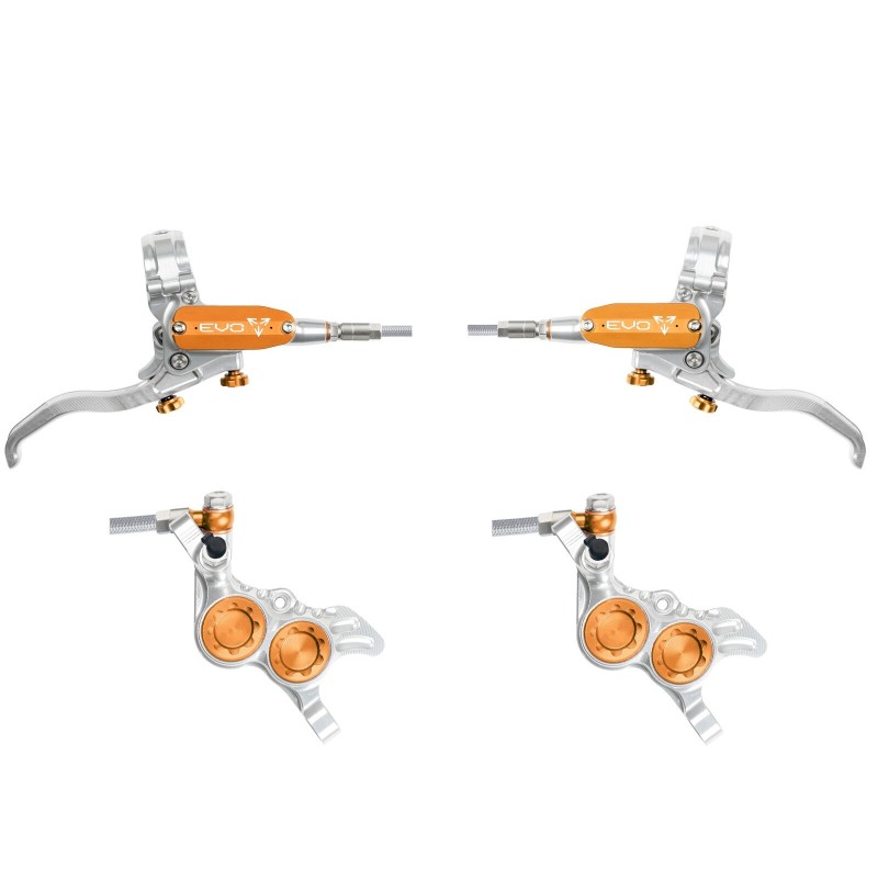 Hope Pareja de frenos Tech 4 EVO GR4 - Plata / Naranja - Latiguillo metálico | Purebike