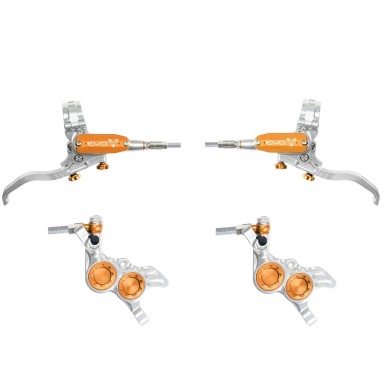 Hope Tech 4 EVO GR4 Disc Brake Set - Silver / Orange - Braided Hose | Purebike