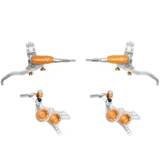 Hope Pareja de frenos Tech 4 EVO GR4 - Plata / Naranja - Latiguillo metálico | Purebike