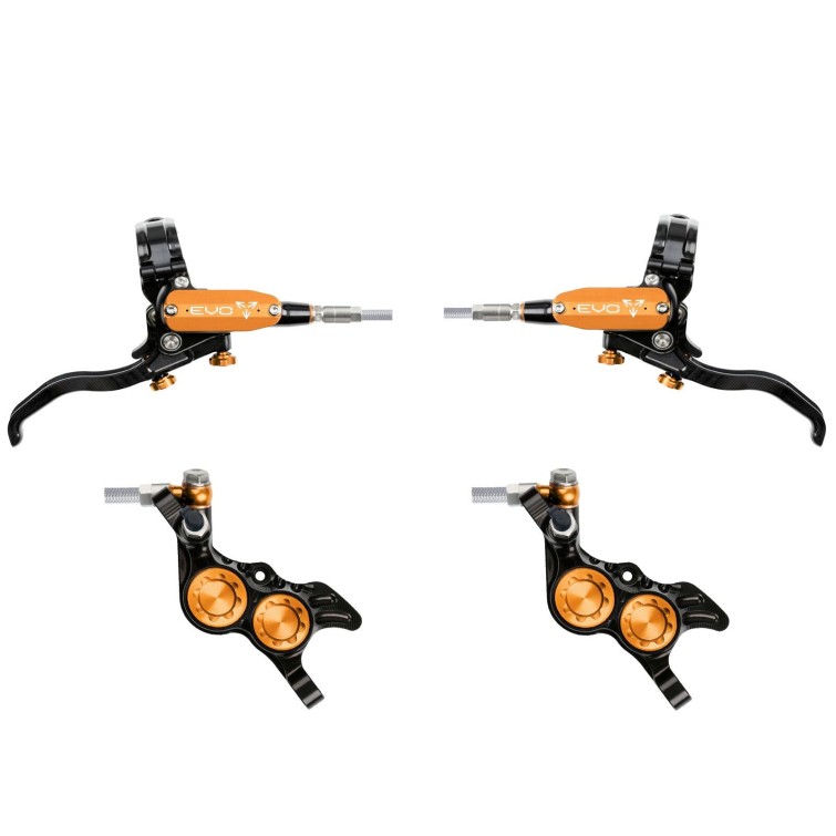 Hope Tech 4 EVO GR4 Disc Brake Set - Black / Orange - Braided Hose | PureBike