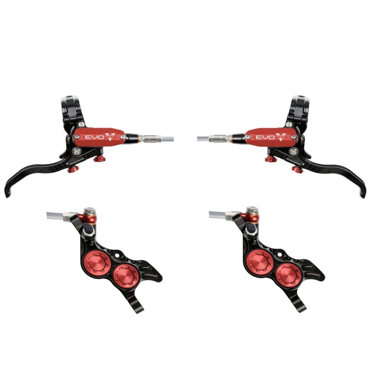 Hope Tech 4 Evo GR4 Disc Brake Set - Black / Red - Braided Hose