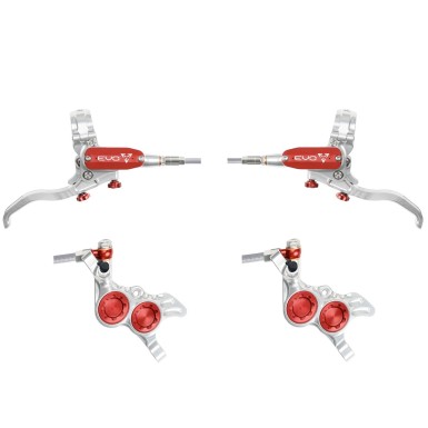 Hope Pareja de frenos de disco Tech 4 Evo GR4 - Plata / Rojo - Latiguillo de aviación