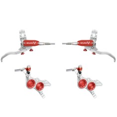 Hope Tech 4 Evo GR4 Disc Brake Set - Silver / Red - Braided Hose