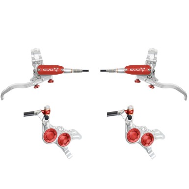 Hope Pareja de frenos de disco Tech 4 Evo GR4 - Plata / Rojo - Latiguillo estándar