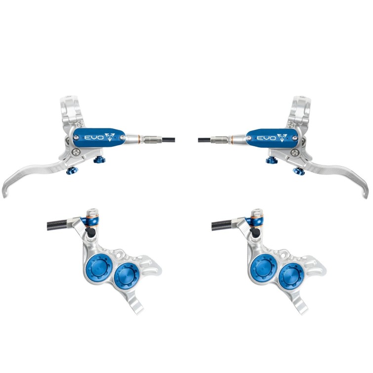 Hope Tech 4 Evo GR4 Disc Brake Set - Silver / Blue - Standard Hose
