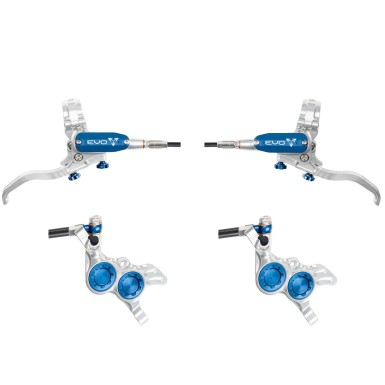 Hope Pareja de frenos de disco Tech 4 Evo GR4 - Plata / Azul - Latiguillo estándar