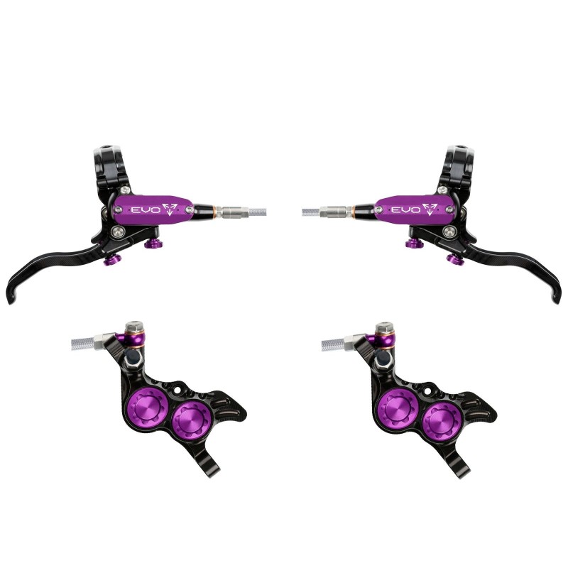 Hope Tech 4 Evo GR4 Disc Brake Set - Black / Purple - Braided Hose