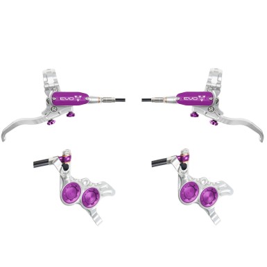 Hope Pareja de frenos de disco Tech 4 Evo GR4 - Plateado/Violeta - Latiguillo estándar