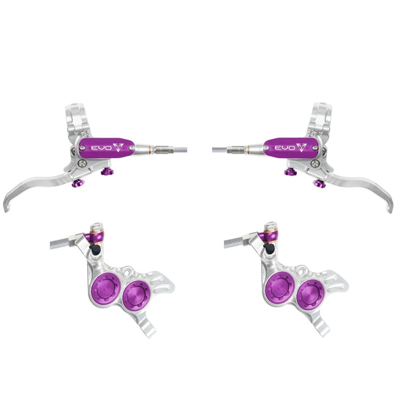 Hope Tech 4 Evo GR4 Disc Brake Set - Silver / Purple - Braided Hose