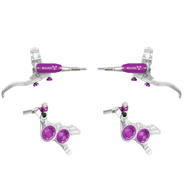 Hope Tech 4 Evo GR4 Disc Brake Set - Silver / Purple - Braided Hose