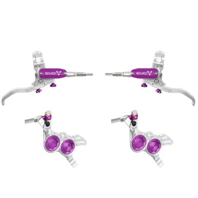 Hope Pareja de frenos de disco Tech 4 Evo GR4 - Plateado / Violeta - Latiguillo de aviación