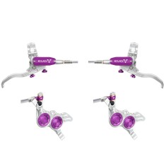 Hope Tech 4 Evo GR4 Disc Brake Set - Silver / Purple - Braided Hose