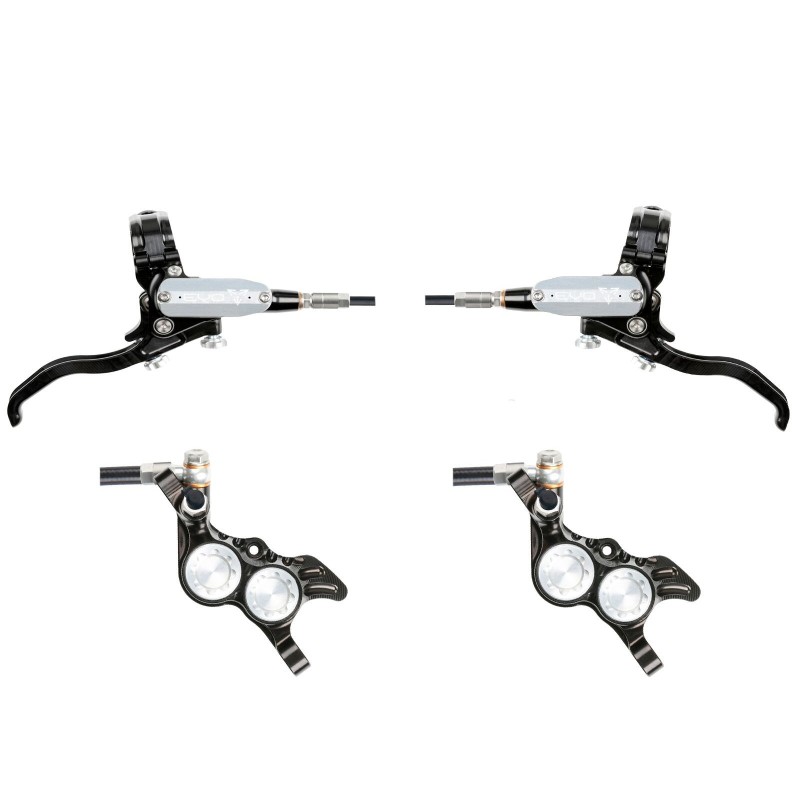 Hope Pareja de frenos de disco Tech 4 Evo GR4 - Negro / Plateado - Latiguillo estándar
