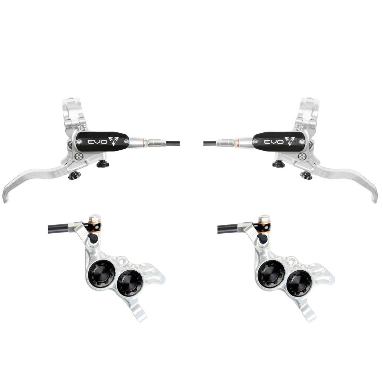 Hope Pareja de frenos de disco Tech 4 Evo GR4 - Plateado / Negro - Latiguillo estándar