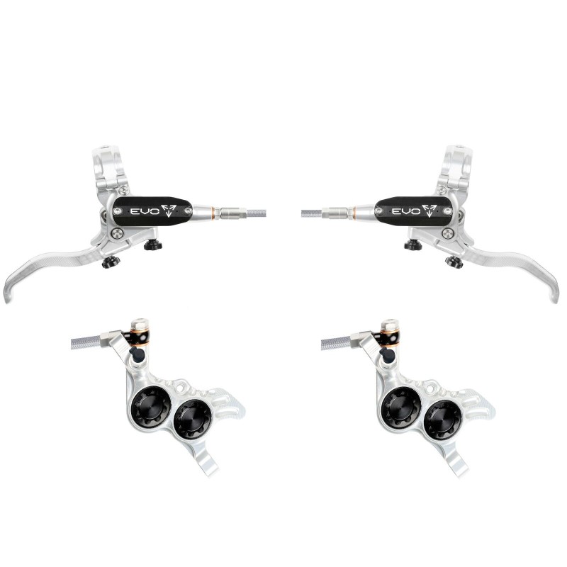 Hope Tech 4 Evo GR4 Disc Brake Set - Silver / Black - Braided Hose