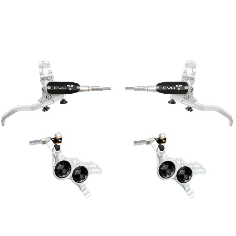 Hope Tech 4 Evo GR4 Disc Brake Set - Silver / Black - Braided Hose