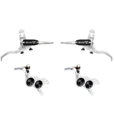 Hope Tech 4 Evo GR4 Disc Brake Set - Silver / Black - Braided Hose