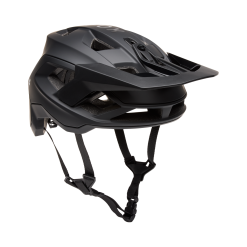 Side profile view of the Fox Speedframe Solid MTB helmet in matte black with adjustable visor and air vents