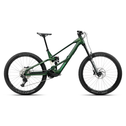 Orbea Wild LT H20 Mullet electric mountain bike in Racing Green and White Cream, side view on white background