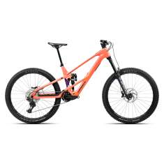 Orbea Wild LT H20 Mullet electric mountain bike in Wild Orange - Royal Plum (Gloss), side view on white background