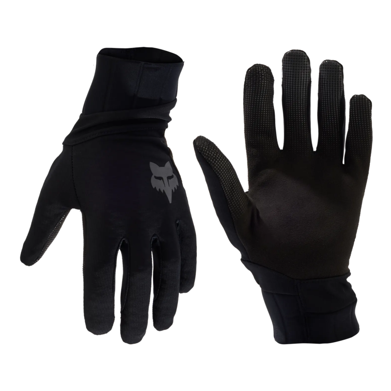Paire de gants Fox Defend Pro Fire de couleur noir montrant le dos du gant ainsi que l'avant du gant