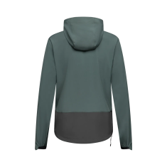 Dos du sweat coupe-vent Fox Ranger Wind Pullover Sage vert sauge avec bas gris et capuche intégrée.