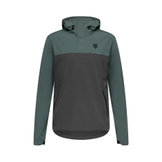 Face avant du sweat coupe-vent VTT Fox Ranger Wind Pullover Sage avec col demi-zip, capuche et logo