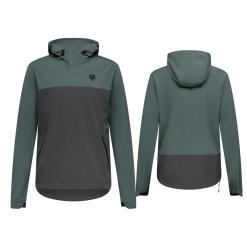 Sweat coupe-vent VTT Fox Ranger Wind Pullover Sage bicolore vert sauge et gris anthracite, vues de face et de dos.