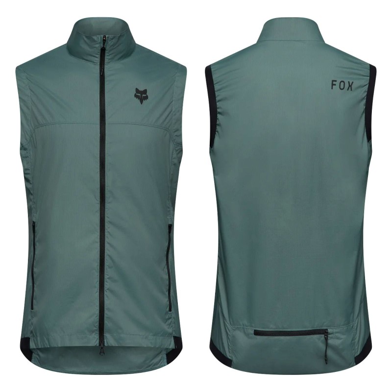Fox Ranger Wind Vest Sage sleeveless MTB jacket front and back views