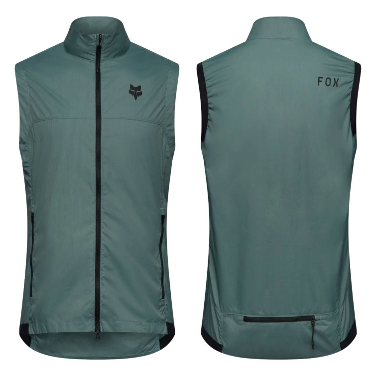 Veste sans manches VTT Fox Ranger Wind Vest Sage vues face et dos