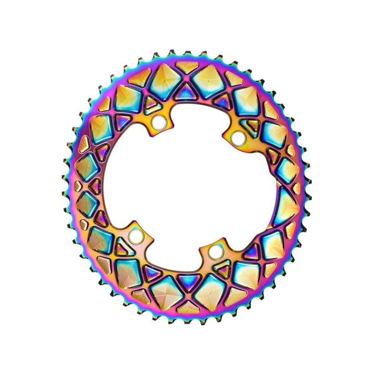 Premium Oval Chainring - 4-bolt 110 mm M9100/8000 - PVD Rainbow